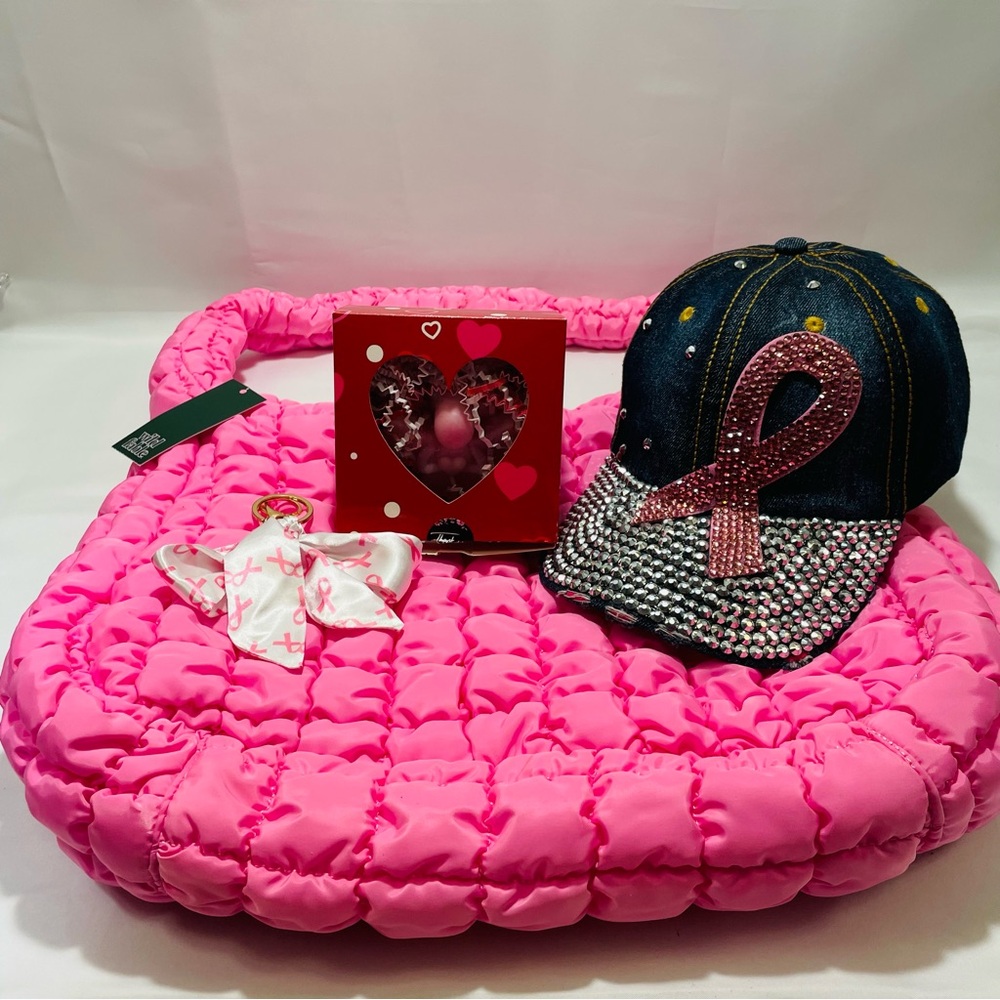 💖Breast CA Awareness Set💖Large Puffer Bag, Denim Bling Cap, BagCharm, Angel Soap - Picture 13 of 13